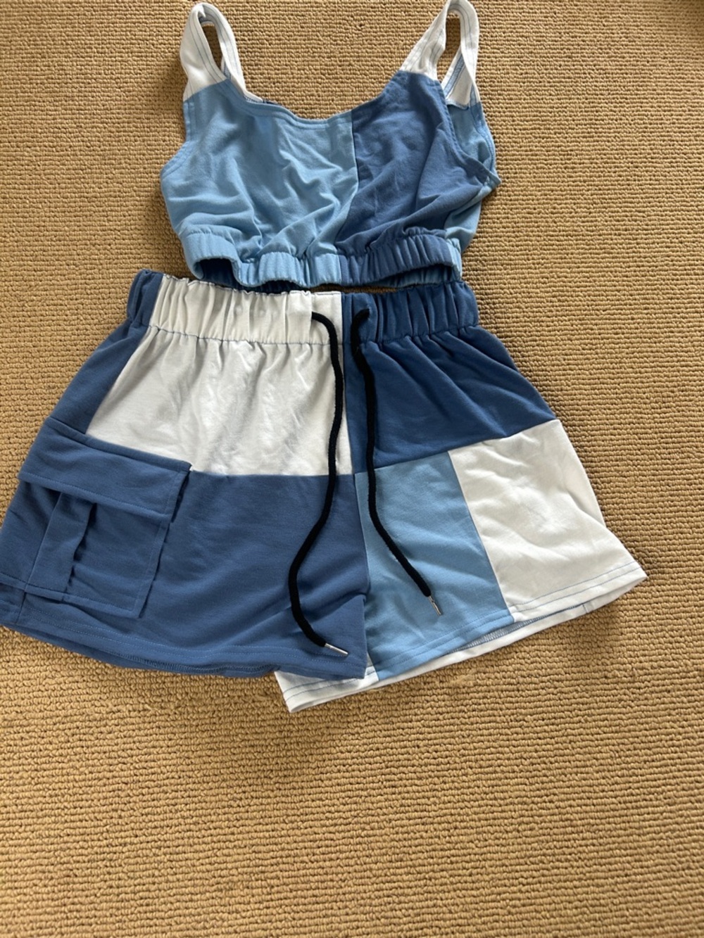 Blue Colorblock Cropped Tank and Skort Set